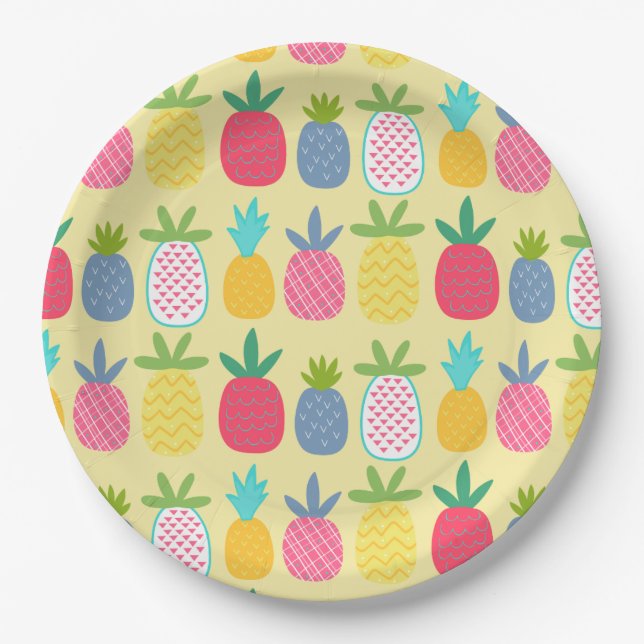 Plato De Papel Fun Colorful Pineapple con estampado (Anverso)