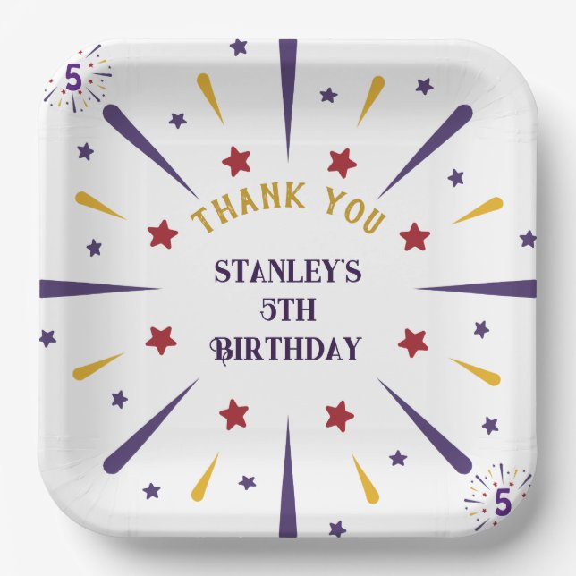 Plato De Papel Fun Colorous Star Birthday Party Gracias (Anverso)