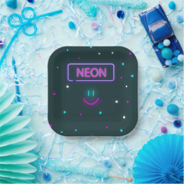 Plato De Papel Fun Disco Neon placas fiestas