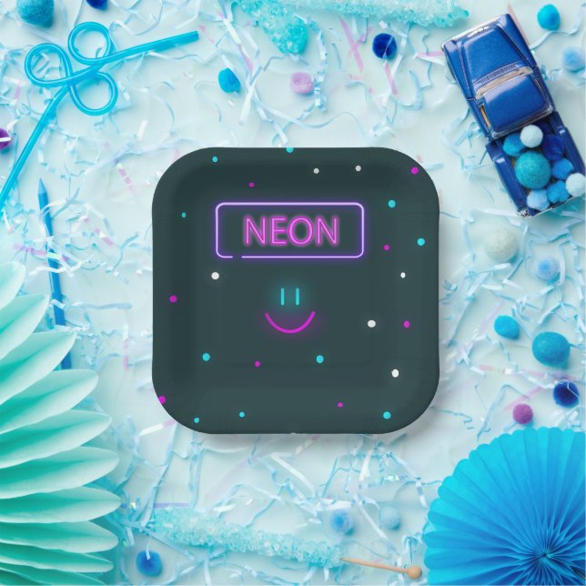 Plato De Papel Fun Disco Neon placas fiestas (Fiesta)