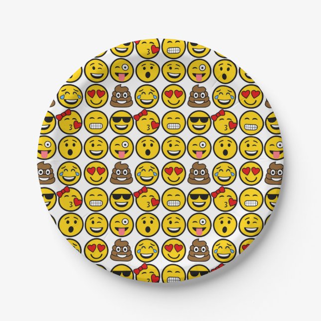 Plato De Papel Fun Emoji Patrón de emoción caras (Anverso)