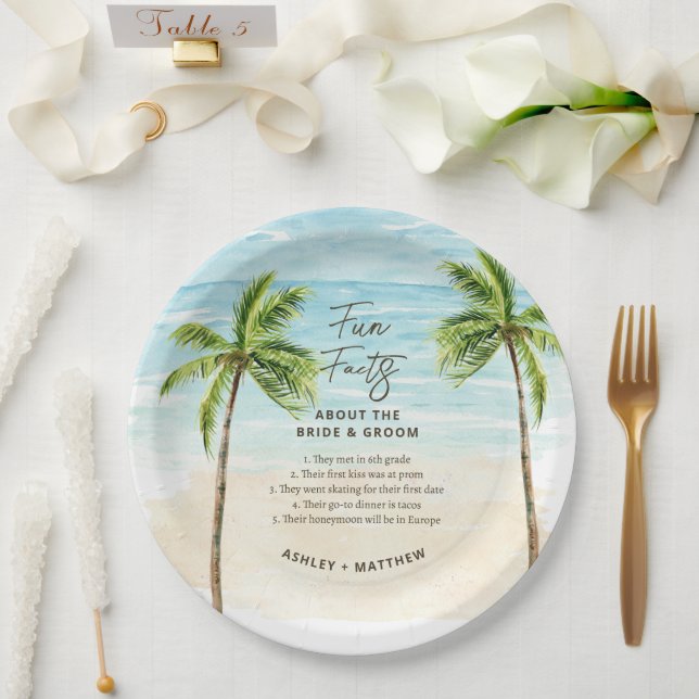 Plato De Papel Fun Facts Beach Weddal Bridal Shower Plates de pap (Boda)