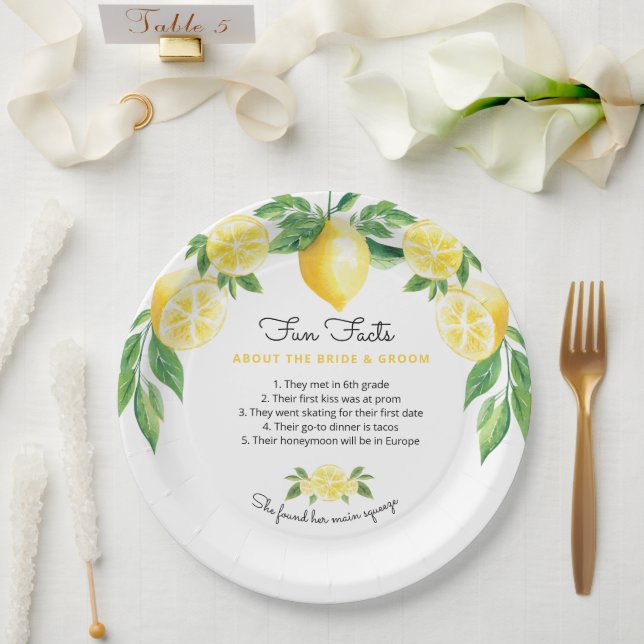 Plato De Papel Fun Facts Lemon Bridal Shower Placas de papel (Boda)