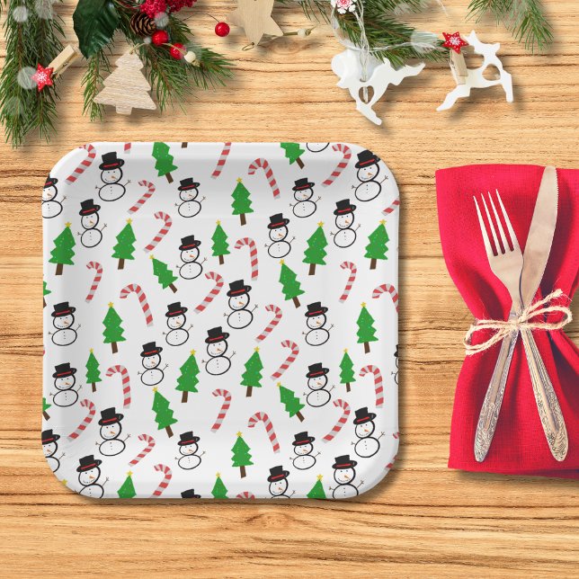 Plato De Papel Fun Festive Snowman Candy Cane Tree Christmas (Subido por el creador)