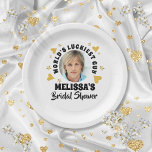 Plato De Papel Fun Grooms Face Photo Gold Hearts Bridal Shower<br><div class="desc">El diseño de la cara de la novia del novio es divertido. Diseñado por Thisisnotme©</div>
