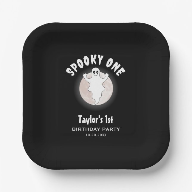 Plato De Papel Fun Halloween Ghost Spooky One First Birthday (Anverso)