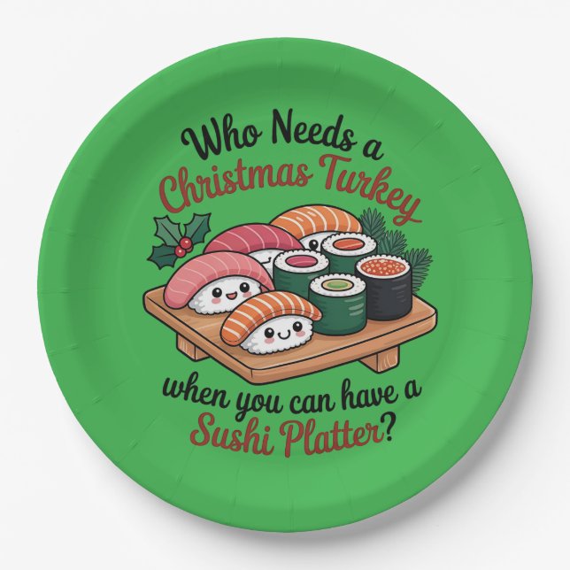 Plato De Papel Fun Kawaii Christmas Sushi Platter (Anverso)
