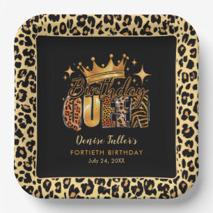 Plato De Papel Fun Leopard Cumpleaños Reina Cuarenta Años