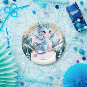 Plato De Papel Fun Majestic Ice Dragon Cumpleaños