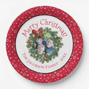 Plato De Papel Fun Merry Christmas Wreath Photo Frame Holiday