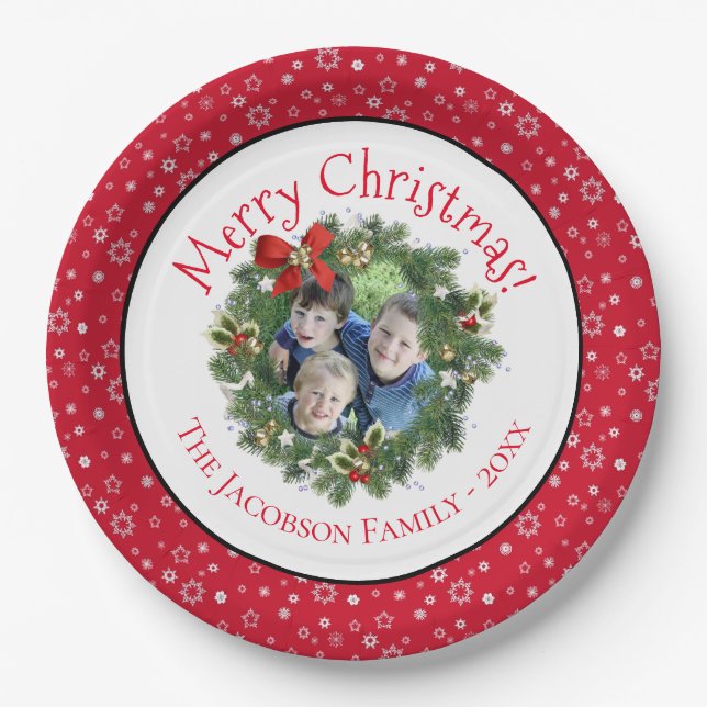Plato De Papel Fun Merry Christmas Wreath Photo Frame Holiday (Anverso)