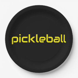 Plato De Papel Fun moderno negro brillante amarillo PICKLEBALL Te