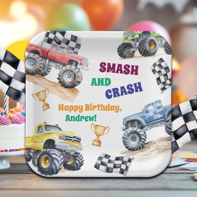 Plato De Papel Fun Monster Trucks Birthday Party (Subido por el creador)