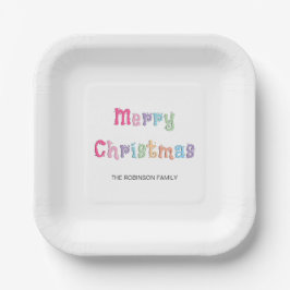 Plato De Papel Fun Multicolor Merry Placas de papel navideño