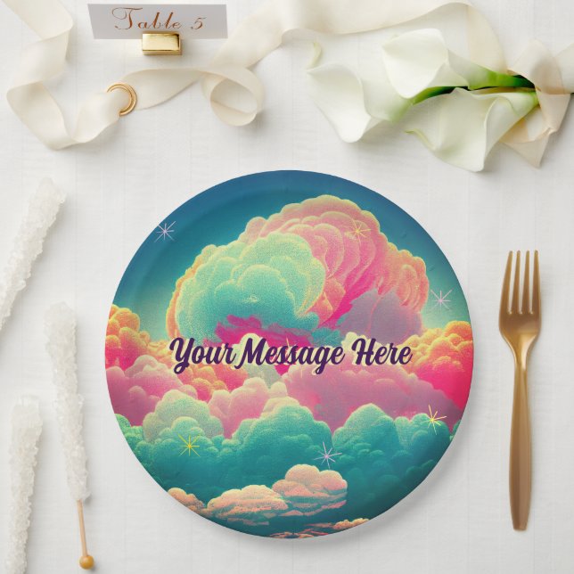 Plato De Papel Fun Pastel Cotton Candy Clouds (Boda)
