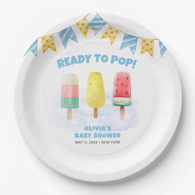 Plato De Papel Fun Popcicle listo para pop Ice Cream Baby Shower (Anverso)