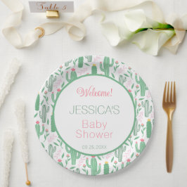 Plato De Papel Fun Retro Cactus Suculento Floral Baby Shower