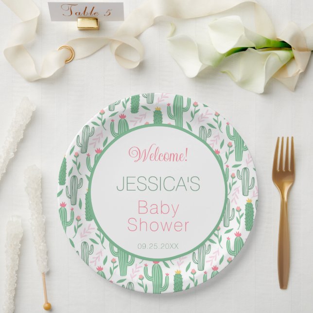 Plato De Papel Fun Retro Cactus Suculento Floral Baby Shower (Boda)