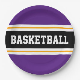Plato De Papel Fun Royal Purple Black Yellow BASKETBALL Stripes