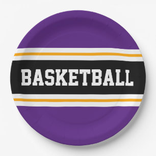 Plato De Papel Fun Royal Purple Black Yellow BASKETBALL Stripes