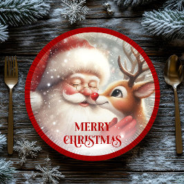 Plato De Papel Fun Santa and Rudolph Christmas Dinner Plates