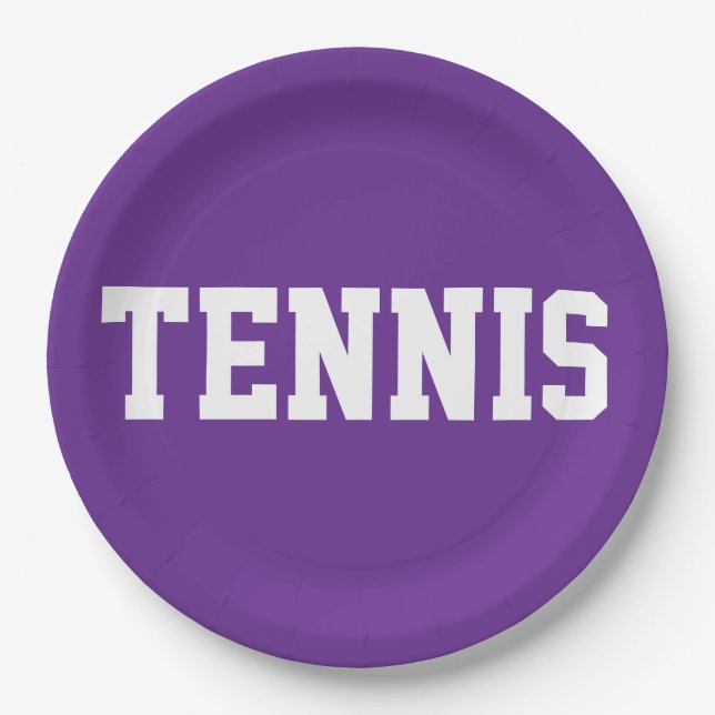 Plato De Papel Fun Sporty Royal Purple Athletic White TENNIS Text (Anverso)