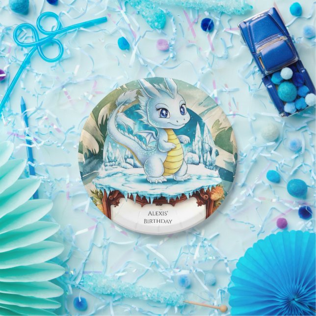 Plato De Papel Fun Watercolor Dragon Cumpleaños (Fiesta)