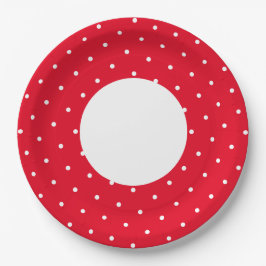 Plato De Papel Fun Wide Bright Red White Dainty Dots Rim Stripe