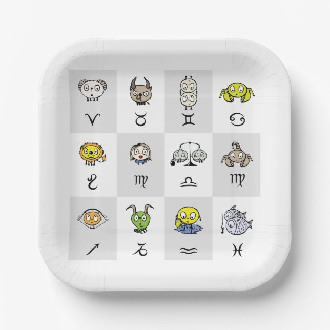 Plato De Papel Fun Zodiac Astrological Characters (Anverso)