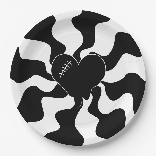 Plato De Papel Fundición cardíaca en blanco y negro (Anverso)