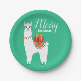 Plato De Papel Funky Alpaca Navidades linda llama