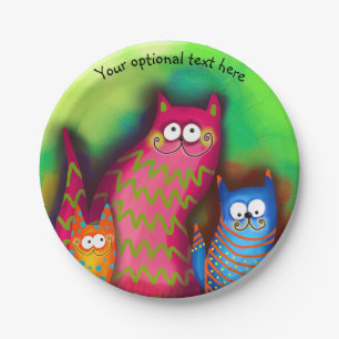 Plato De Papel Funky Artsy Colorous Cat Lover Placa de papel