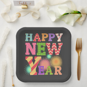 Plato De Papel Funky feliz año nuevo