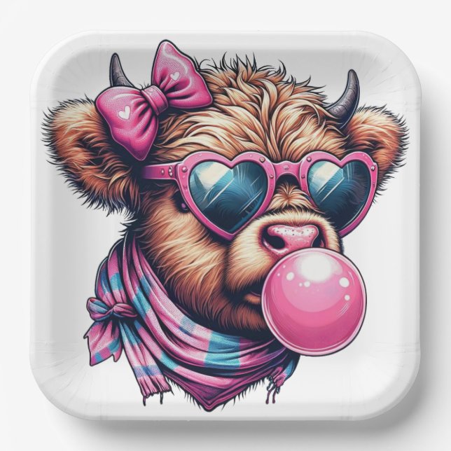 Plato De Papel Funky Highland Cow Paper Plate (Anverso)