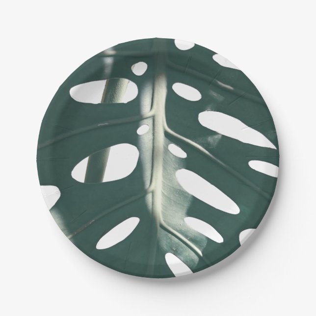 Plato De Papel Funky planta de queso suizo verde pálido (Anverso)