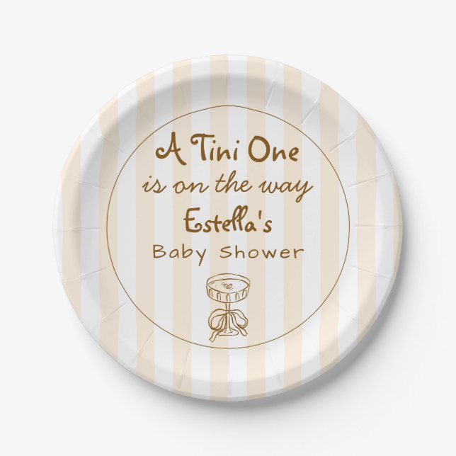 Plato De Papel Funky Retro Doodle Espresso Martini Baby Shower (Anverso)