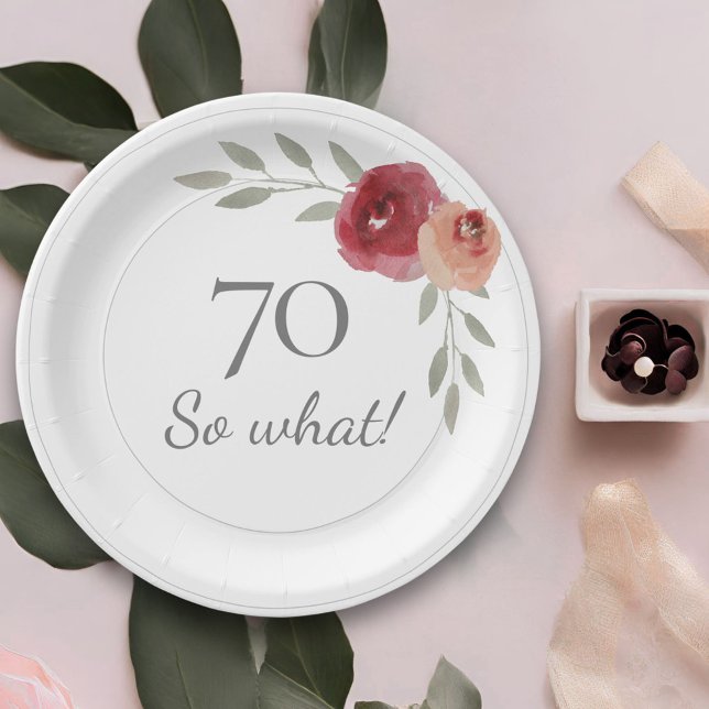 Plato De Papel Funny 70 Así que qué acuarela Floral 70 cumpleaños (Subido por el creador)