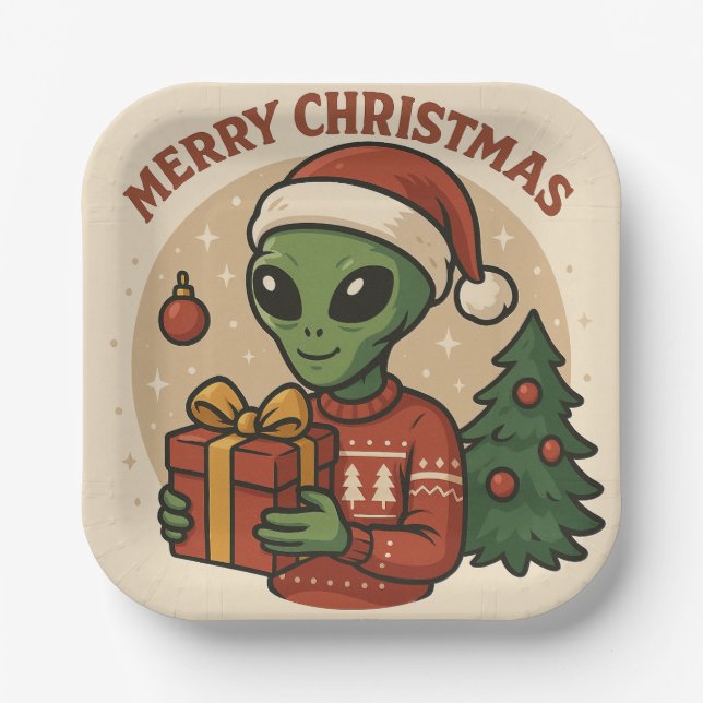 Plato De Papel Funny Alien Merry Christmas (Anverso)