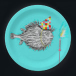 Plato De Papel Funny Birthday Fish Wish<br><div class="desc">Creativas placas para fiestas de cumpleaños para pescadores con divertidos peces soplando velas de cumpleaños,  haciendo un deseo.</div>