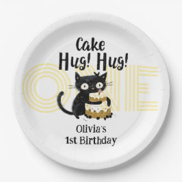 Plato De Papel Funny Black Cat Fiesta de primer cumpleaños