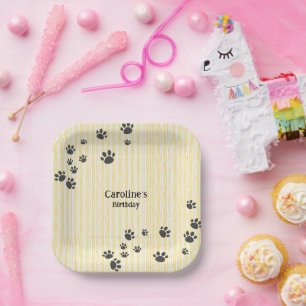 Plato De Papel Funny Black Cat Paws Animal Lover Cumpleaños