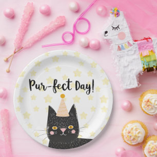 Plato De Papel Funny Black Cat Perfect Day Birday
