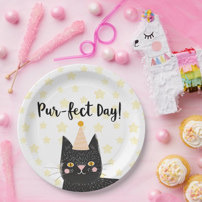 Plato De Papel Funny Black Cat Perfect Day Birday (Fiesta)