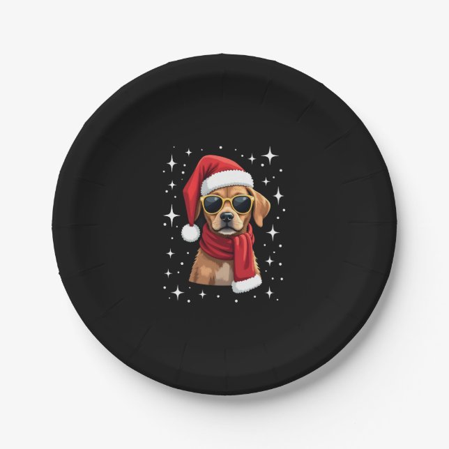 Plato De Papel Funny Boxer Dog Christmas Lights Xmas Outfit Pajam (Anverso)