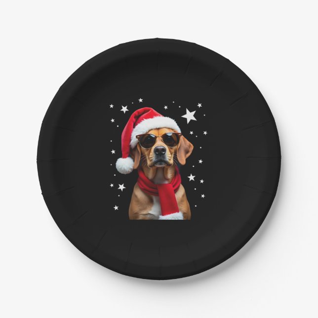 Plato De Papel Funny Boxer Dog Christmas Lights Xmas Outfit Pajam (Anverso)