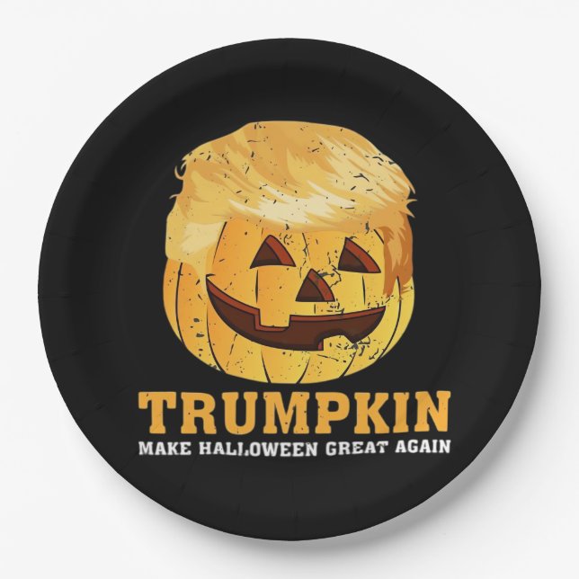 Plato De Papel Funny Calabaza Trumpkin Halloween (Anverso)