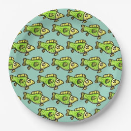 Plato De Papel Funny Cartoon Green Fish Drawing