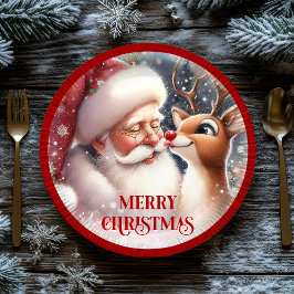 Plato De Papel Funny Cartoon Santa Rudolph Kids Christmas Plates