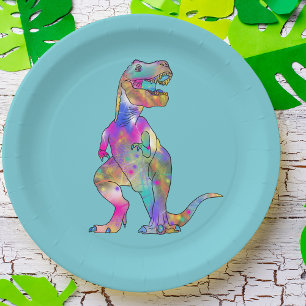 Plato De Papel Funny Colorful T Rex Psychedelaur Art