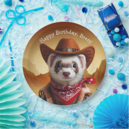 Plato De Papel Funny Cowboy Ferret Western Style Cumpleaños